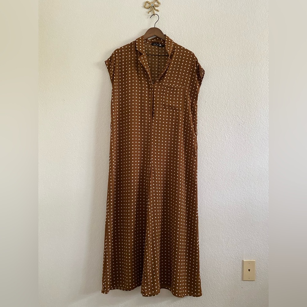 Zara Women’s Brown Polka Dot Wide Leg Cropped Dressy Jumpsuit XS Lightweight